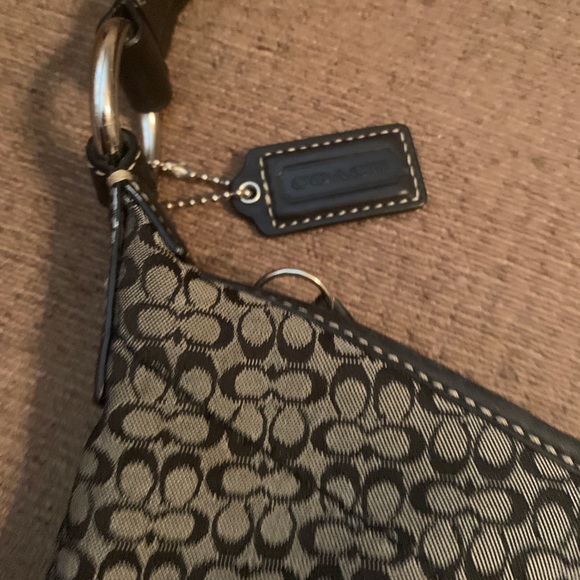 Coach Grey Signature Canvas Black Leather Hobo bag vintage original vintage - Picture 3 of 9